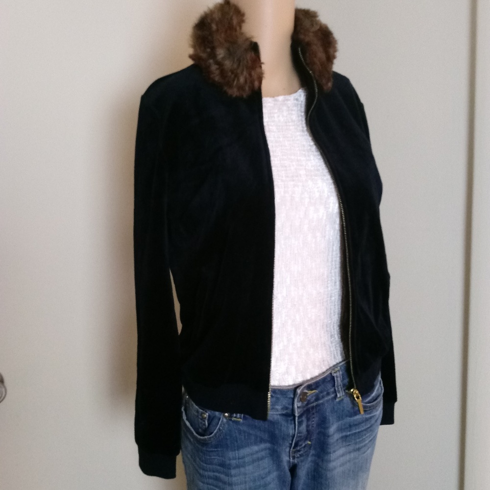 Ralph Lauren Velour Sweater Faux Fur Collar